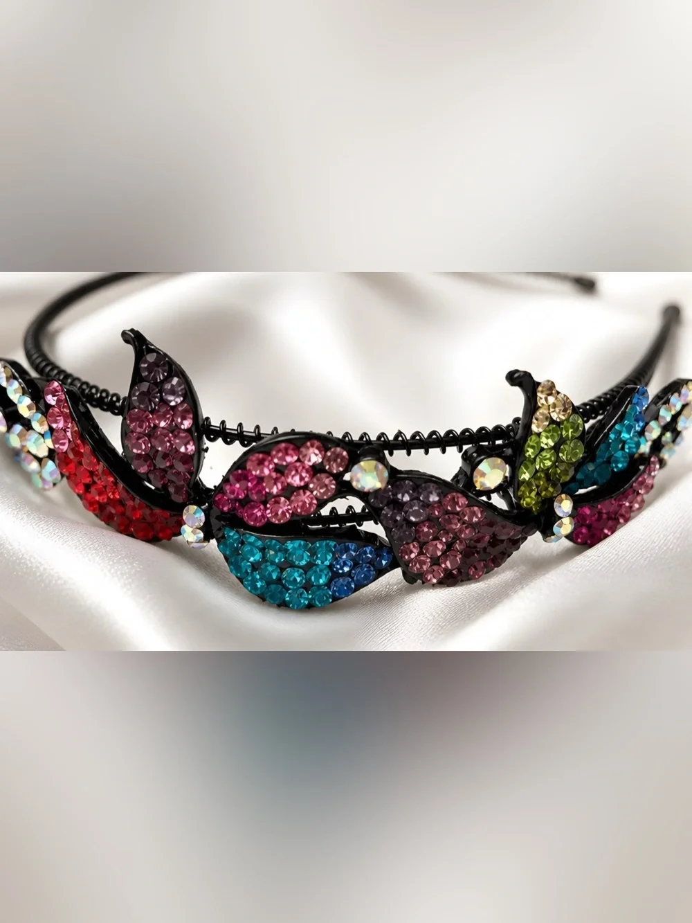 Multicolor Crystal Floral Double Black-tone Band Headband